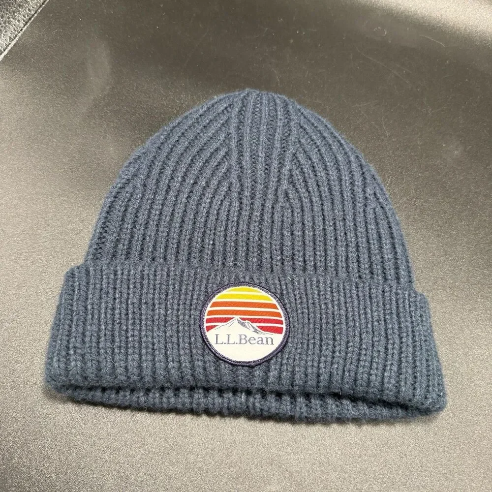 LL Bean Beanie Kids OSFA One Size Fits All Blue Ribbed Knit Pull On Stretch